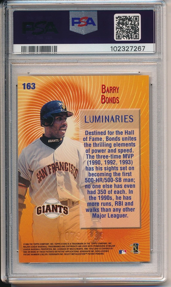 1999 Topps Stars #163 Barry Bonds Foil PSA 10 - Image 2 of 2