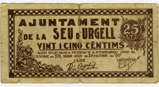# SPAIN CIVIL WAR 1937 • SEU URGELL 25c MUNICIPAL ☆ GUERRA CIVIL ESPAÑOLA ☆D1688