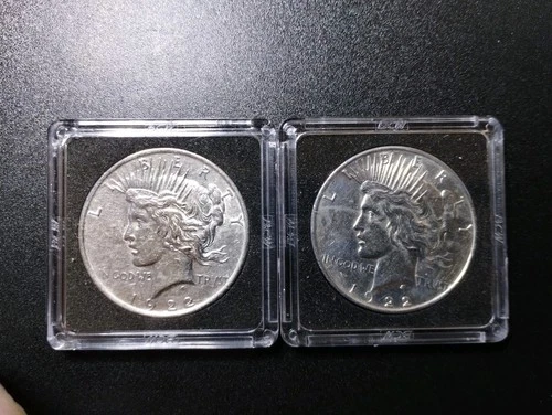 2 Each 1922 Peace Silver Dollars 90% Silver Coins Circulated Encapsulated