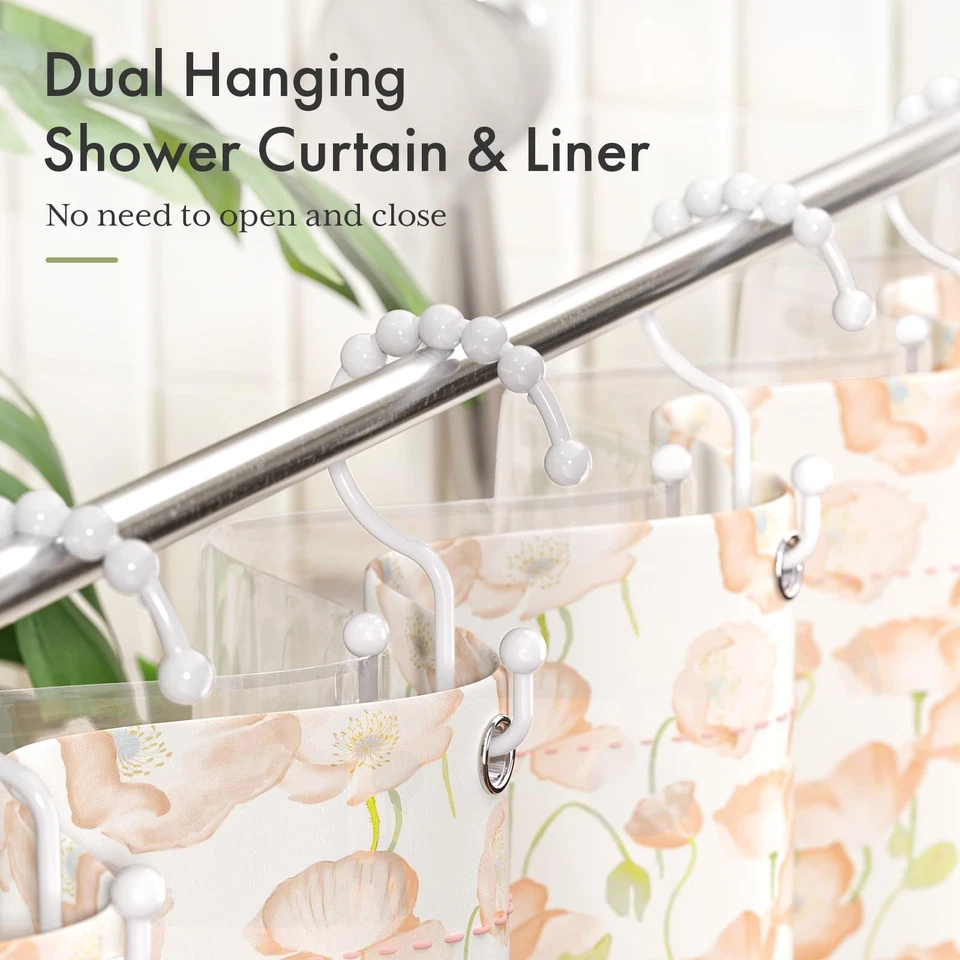 White Shower Curtain Hooks, Double Plastic Rings for Heavy Liners, Easy Install - Image 4 of 4