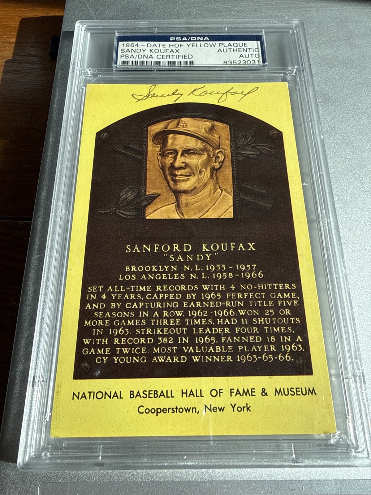 1964 Date HOF Yellow Plaque Sandy Koufax Auto PSA/DNA Authentic