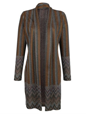 Strickjacke Jacquard Jacke Damenjacke Longstrickjacke 38 40 42 44 46 48
