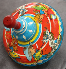 VINTAGE SPINNING TOP OHIO ART TIN TOY LITHO CUTE COWBOY COWGIRL USA MADE COLOR