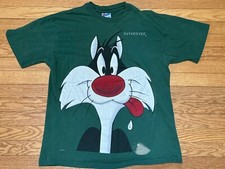 Vtg 90s 1993 Sylvester The Cat Looney Tunes Big Print Single Stitch T-shirt Sz L