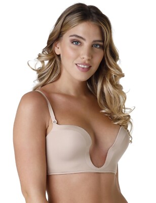 Wonderbra Ultimate Plunge Push Up Bra UK 36C Beige Magic Hands Multiway W00J5