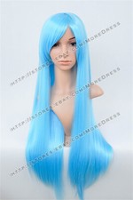 US 27inch Straight Cosplay Wigs 27" Full Head Blue Synthetic Party Wigs