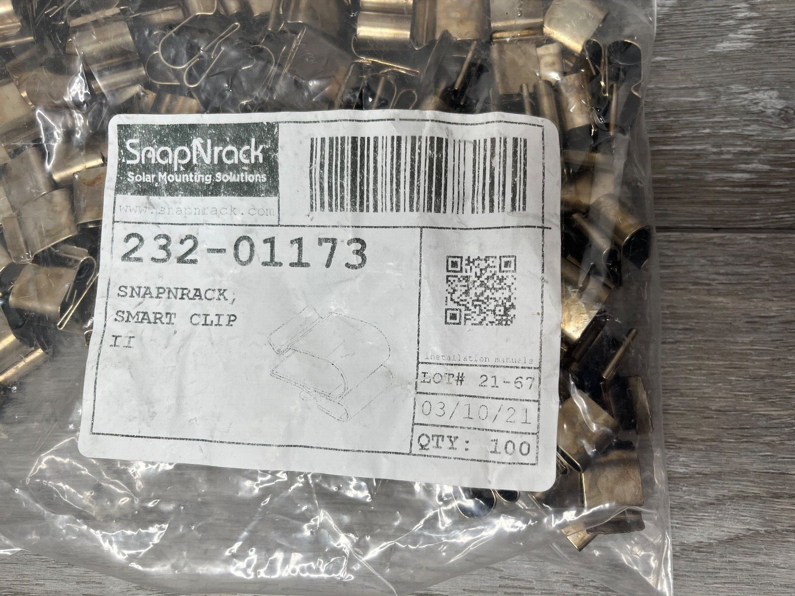 100pcs SnapNrack 23201173 Stainless Steel Smart Clip II, Solar Rooftop