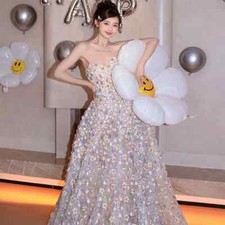 A Line Evening Dresses Floral Fashion Prom Birthday Party Gown Formal Dress