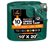 XPOSE SAFETY 10 ft x 20 ft Heavy Duty 10 mil Tarp, Green/Black, Polyethylene