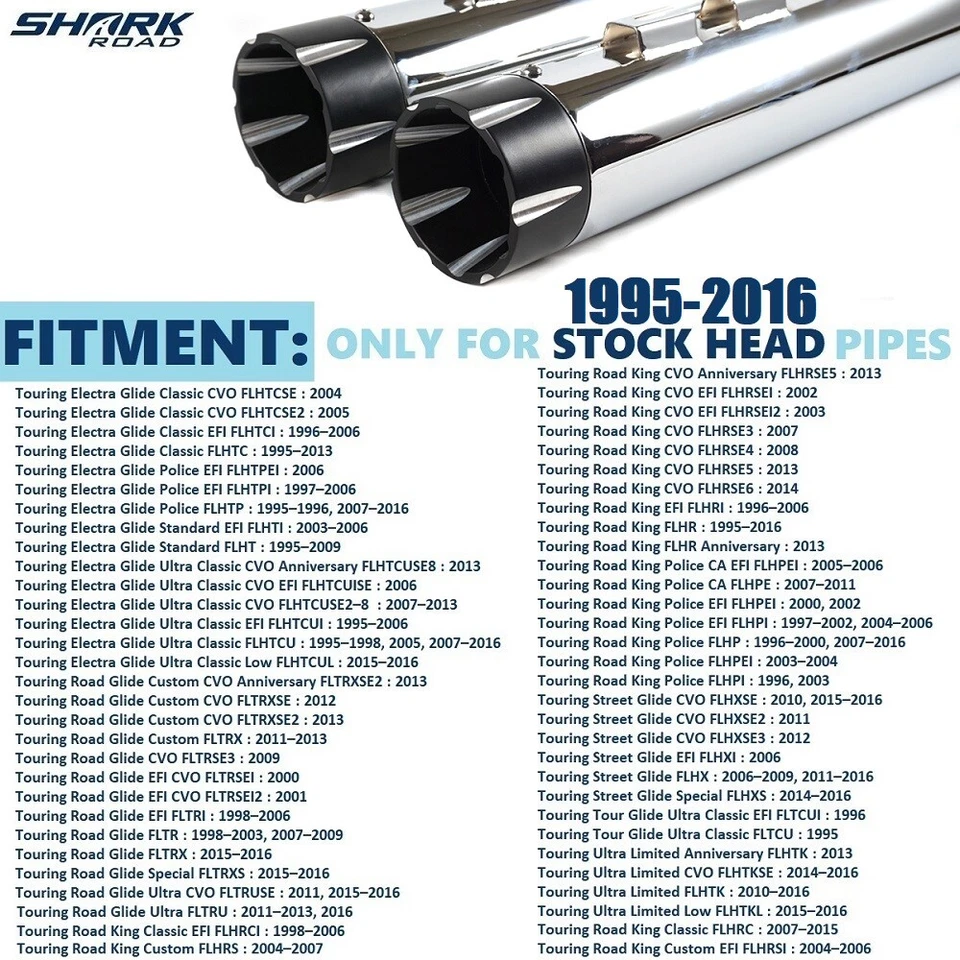 SHARKROAD 4.0 Mufflers For Harley Davidson Touring 1995-2016 Road Glide Exhaust - Изображение 3 из 4