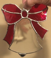 Vintage Christmas Bell With Red Bow Stained Glass/Sun Catcher 6  X 5  