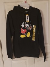 Disney Mickey Mouse Sz M Black Embroidered Pullover Womens Sweatshirt Hoodie NWT