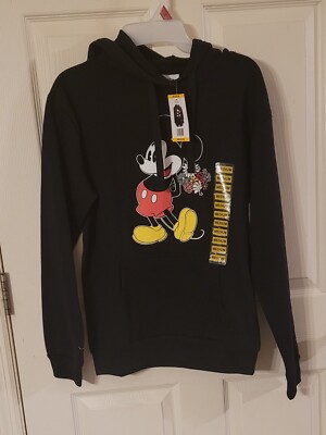 Disney Mickey Mouse Sz M Black Embroidered Pullover Womens Sweatshirt  Hoodie NWT - Main Image