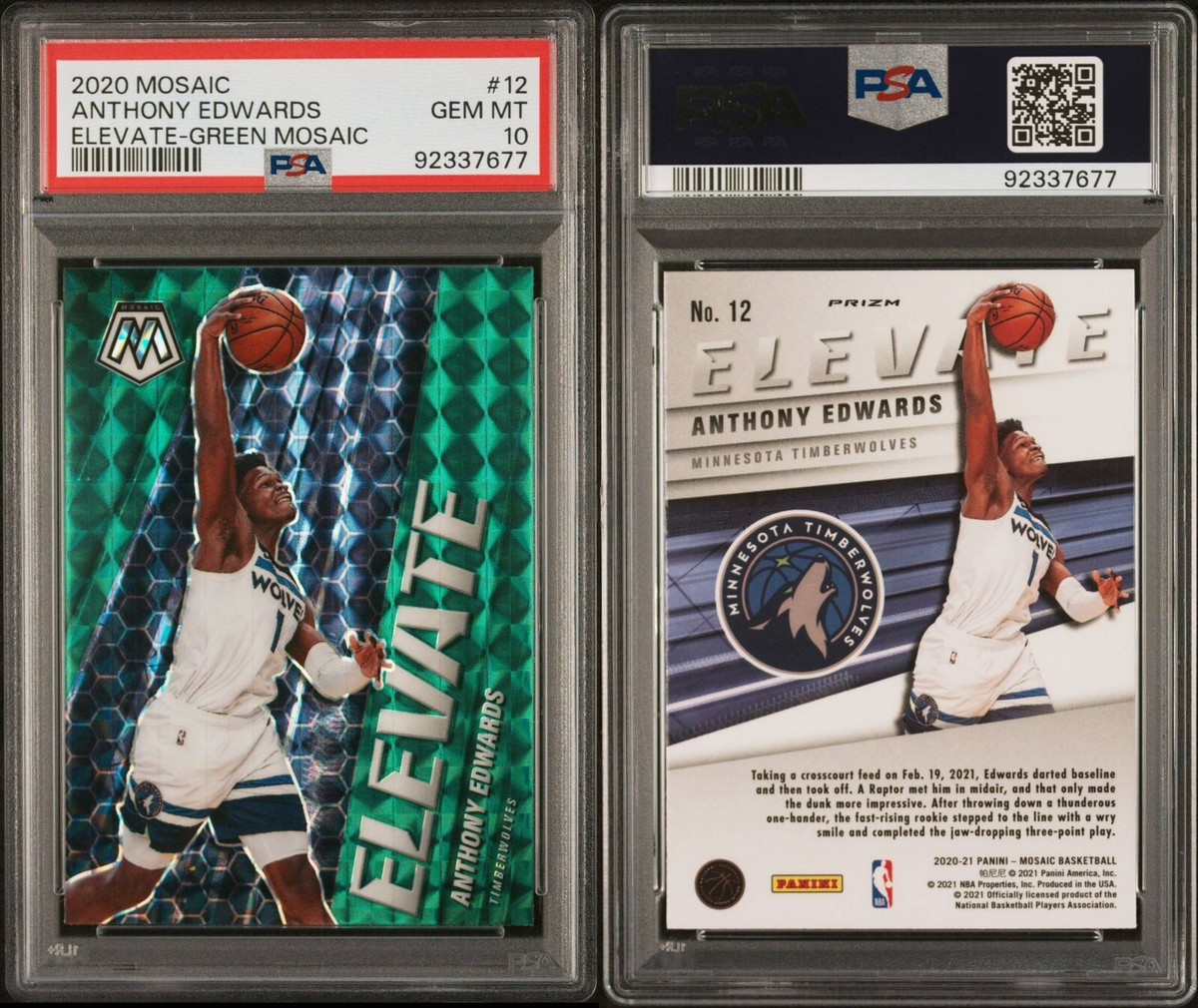 2020-21 Mosaic Anthony Edwards Rookie Card Elevate Green Prizm SSP