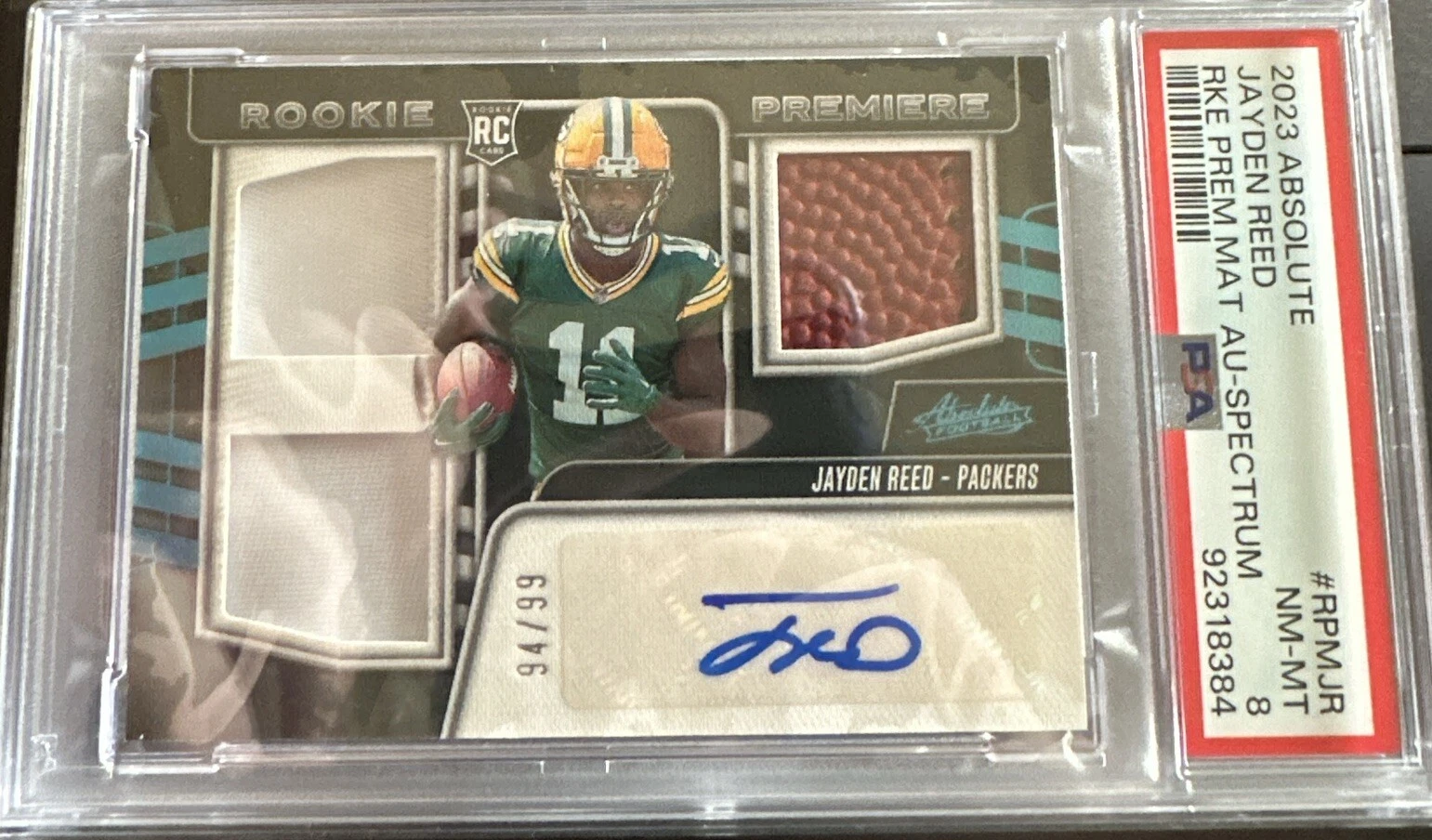 Jayden Reed Panini Absolute Rookie Premiere Materials Autographs #RPMJR Spectrum