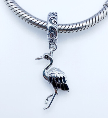 Eleganter Storch Hänger Charm Anhänger Vogel Tier echt 925 Sterling Silber  