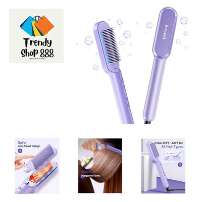 Ionic Hair Straightener Brush, Hair Straightening Comb with Negative Ions, An...