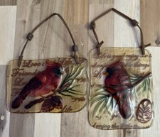 2 CARDINAL Fused Glass Wall Hangers Suncatcher or Ornaments