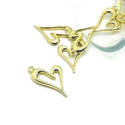 4, 20 or 50 BULK pcs Gold Asymmetrical Heart Charms - US Seller - GL1311
