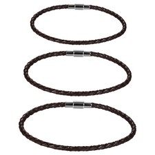 Men Women Braided Leather Stainless Steel Magnetic Bracelet Bangle Cuff 7.5-8.5"