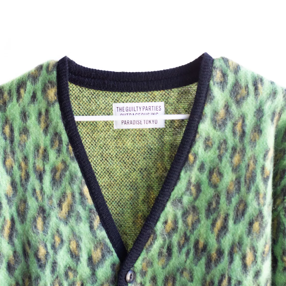 Wacko Maria x Guilty Parties Green Leopard Cardigan MEDIUM Mohair