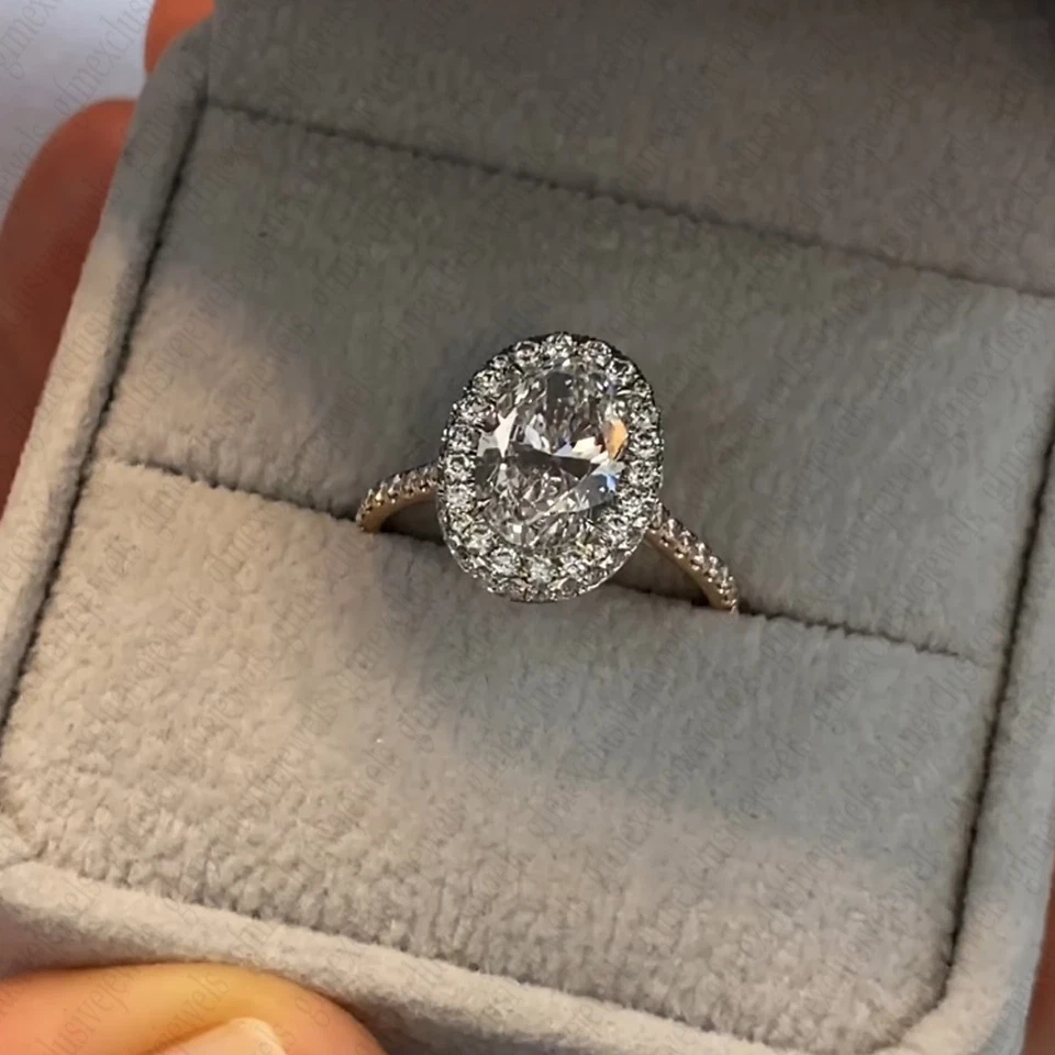 2.24 克拉椭圆形切割莫桑石光环婚礼订婚戒指纯色 14K 双色金色 — 第 2/4 张图片