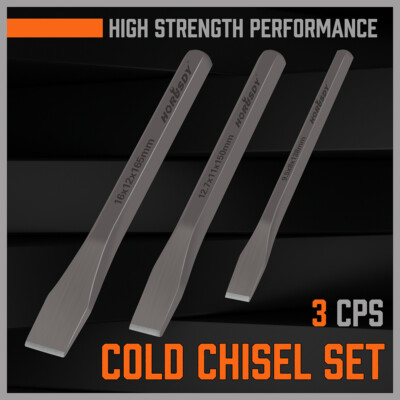 3-Piece Hex Shaft Cold Chisel Set Heavy Duty 3/8'' 1/2'' 5/8''
