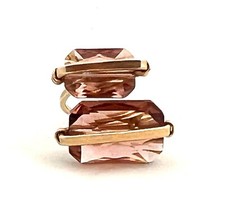 Gold Plated Wire Wrapped Adjustable Ring With Dual Faceted Pink Beads