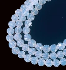 4mm Glowing Milky White Opalite Glass Faceted Round Beads 14.5"