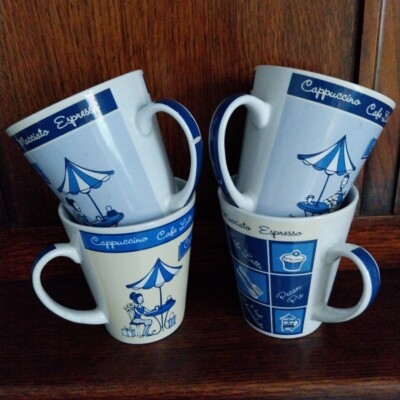 4x Vintage Trade Winds Tableware Coffee Mugs Cups Café Scene Dessert Menu VGC