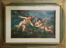 GIUSEPPE VOLPE 35x50 olio su tela - completo di cornice " Gli angeli " puttini
