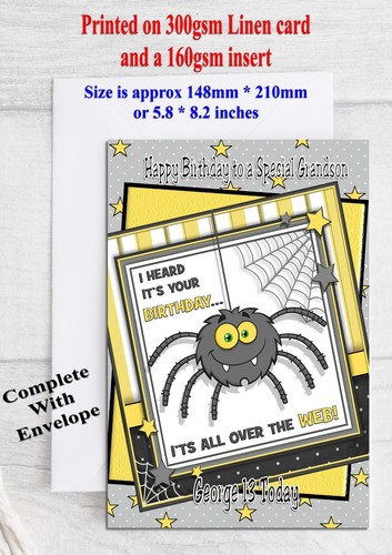 Personalisierte Geburtstagskarte Spinne lustig Grusel jedes Alter Name Beziehung - Bild 1 von 2