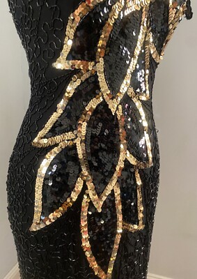 Vintage Black Tie By He-Ro Silk Beaded Sequin Evening Dress Sz 6 Black & Gold | eBay Vintage Black Tie By He-Ro Silk Beaded Sequin Evening Dress Sz 6 Black & Gold | eBay