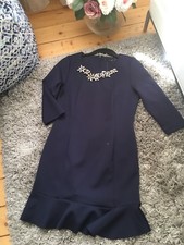 ZARA Neopren Kleid Dress Dunkelblau Glitzersteine Gr. L Neu