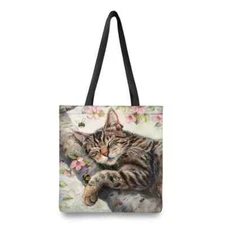 Womens Tote Bag With Vivid Image Of Tabby Cat in A Tree Adorable & Functional