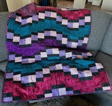 Patchwork Quilt Pieced Throw Jewel Tone Garden Path - Handmade Cotton Batik