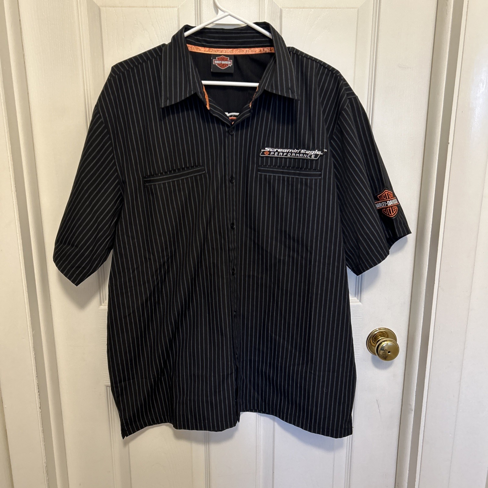 Harley Davidson Button Up Shirt Men’s L Screaming Eagle Mechanic Pin Striped