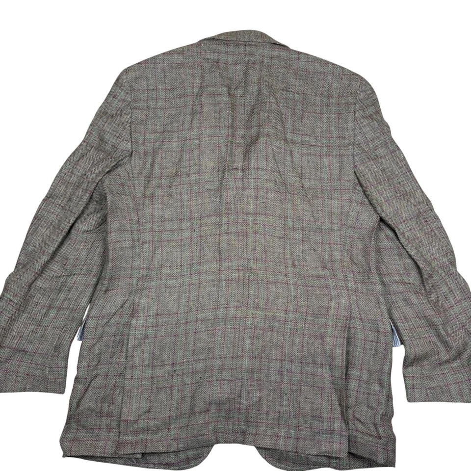 Brooks Bros Lanificio Campore Italy Regent Fit Mens Tan Linen Plaid Blazer 42R - Image 3 of 4