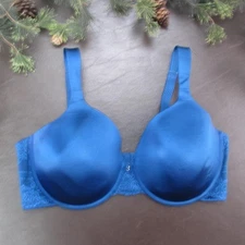 Vanity Fair Beauty Back Full Coverage Bra Womens 38D Blue Underwire Lace T Shirt