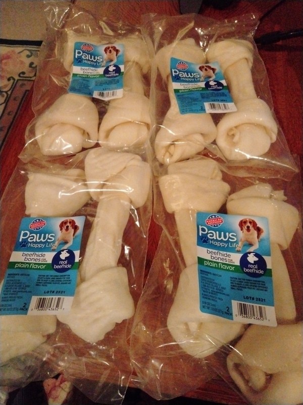 4 Packs Total 8 Pieces Paws Dog Beefhide Bones Plain Flavor 8 Inches Long..