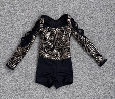 Weissman Girls Black Gold Sequin Thumbs Dance Leotard Biketard Size SC