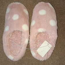 MATALAN pink and white spot soft and fluffy slippers, UK 5-6, NEW with TAG