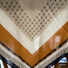 Satin Square Scarf Geometric Print Gold Navy Cream Polyester for Women