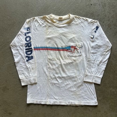 Vintage 60s Belton Surfing Long Sleeve Shirt Size Medium White Florida Surf 70s