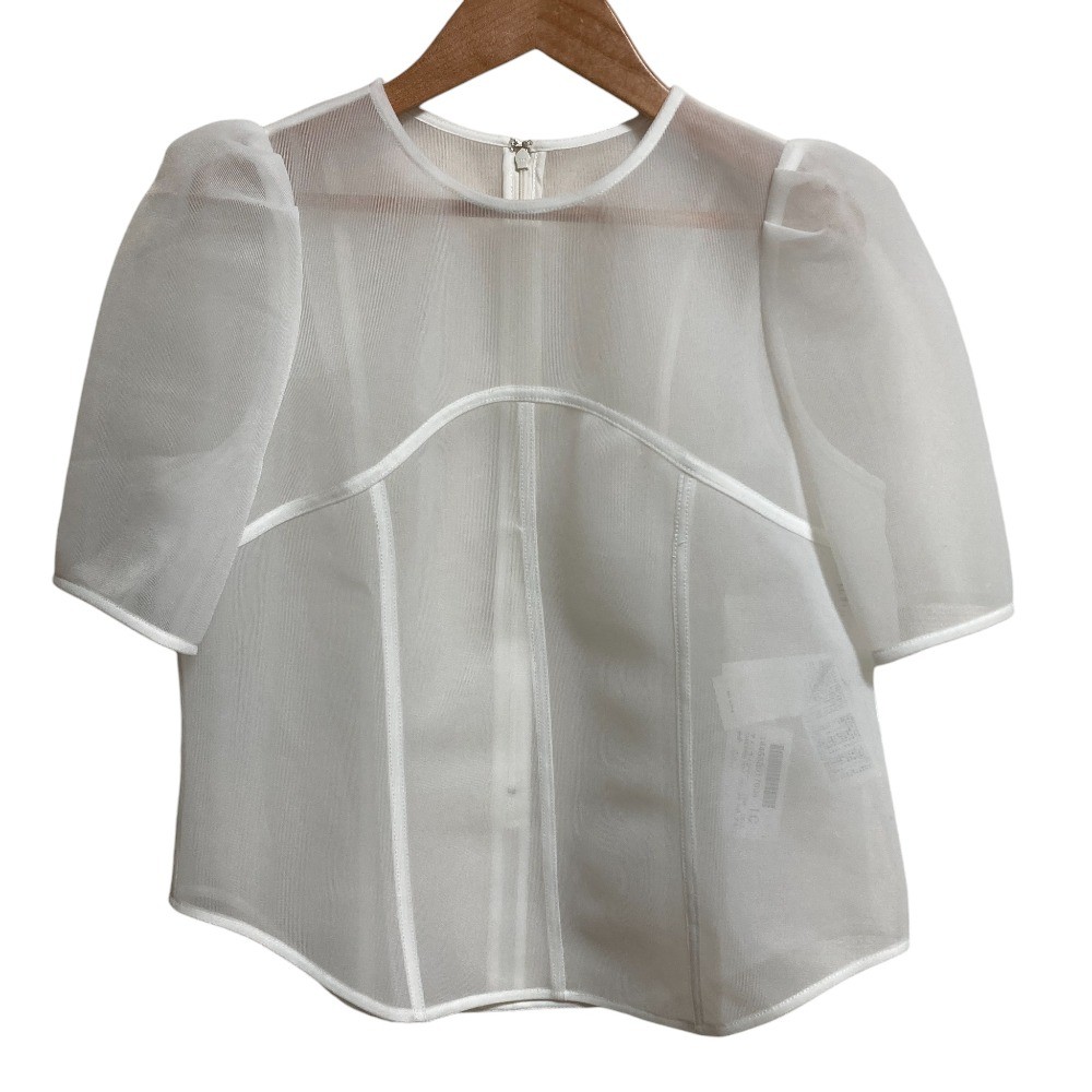 Ameri Sheer Cardboard Puff Shoulder Top, Size F, … - image 1