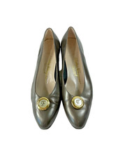 Salvatore Ferragamo Leather Heels Size 9 B Gancini GREY BRONZE