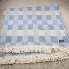 Vintage Pendleton Blanket Virgin Wool 67x54 Woven Check Blue USA Made Tweed