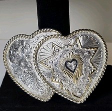 Dual Hearts Western Flower Swirl Multi Color Montana Silversmiths Belt Buckle
