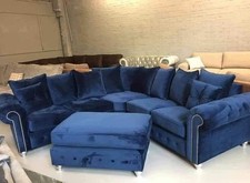 Elegant Corner Blue Sofa Chesterfield Arms Chrome Feet  5 Seater Free Delivery