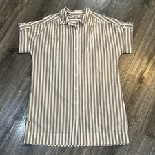 Madewell White Tan Medium Striped Button Down Shirt Dress Short Sleeve Pockets